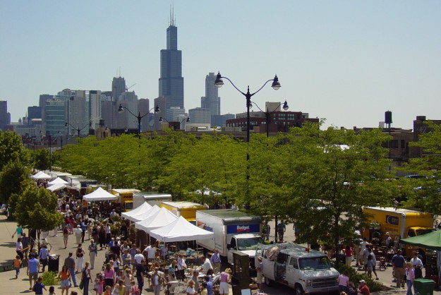 Randolph Street Market and Chicago Skyline
